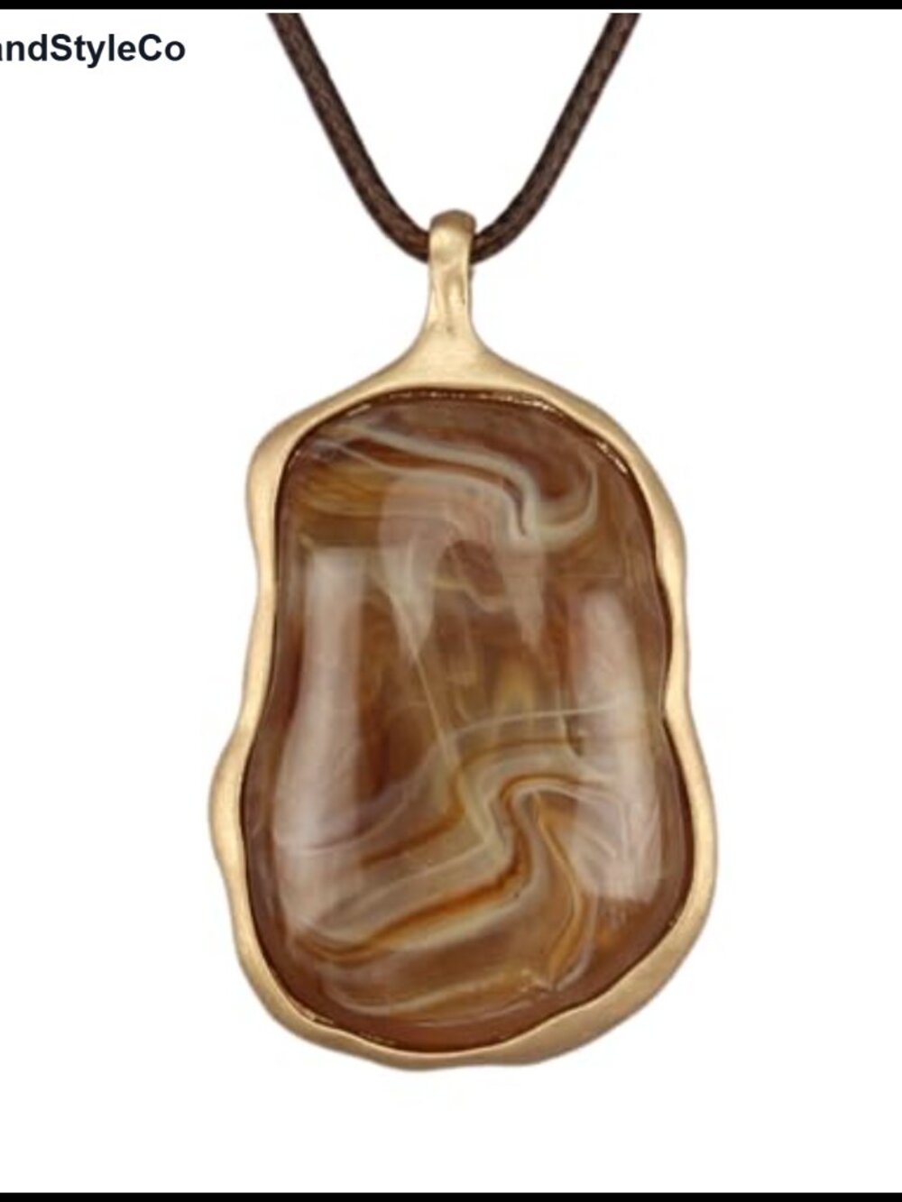 Chunky Stone Pendant Necklace Faux Leather Cord Boho Statement Necklace